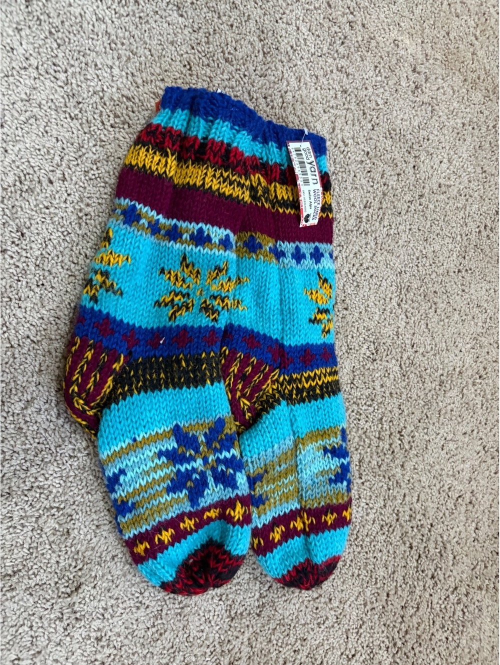NWT hand-knit fleece-lined wool reading socks Darn Good Yarn  turquoise maroon